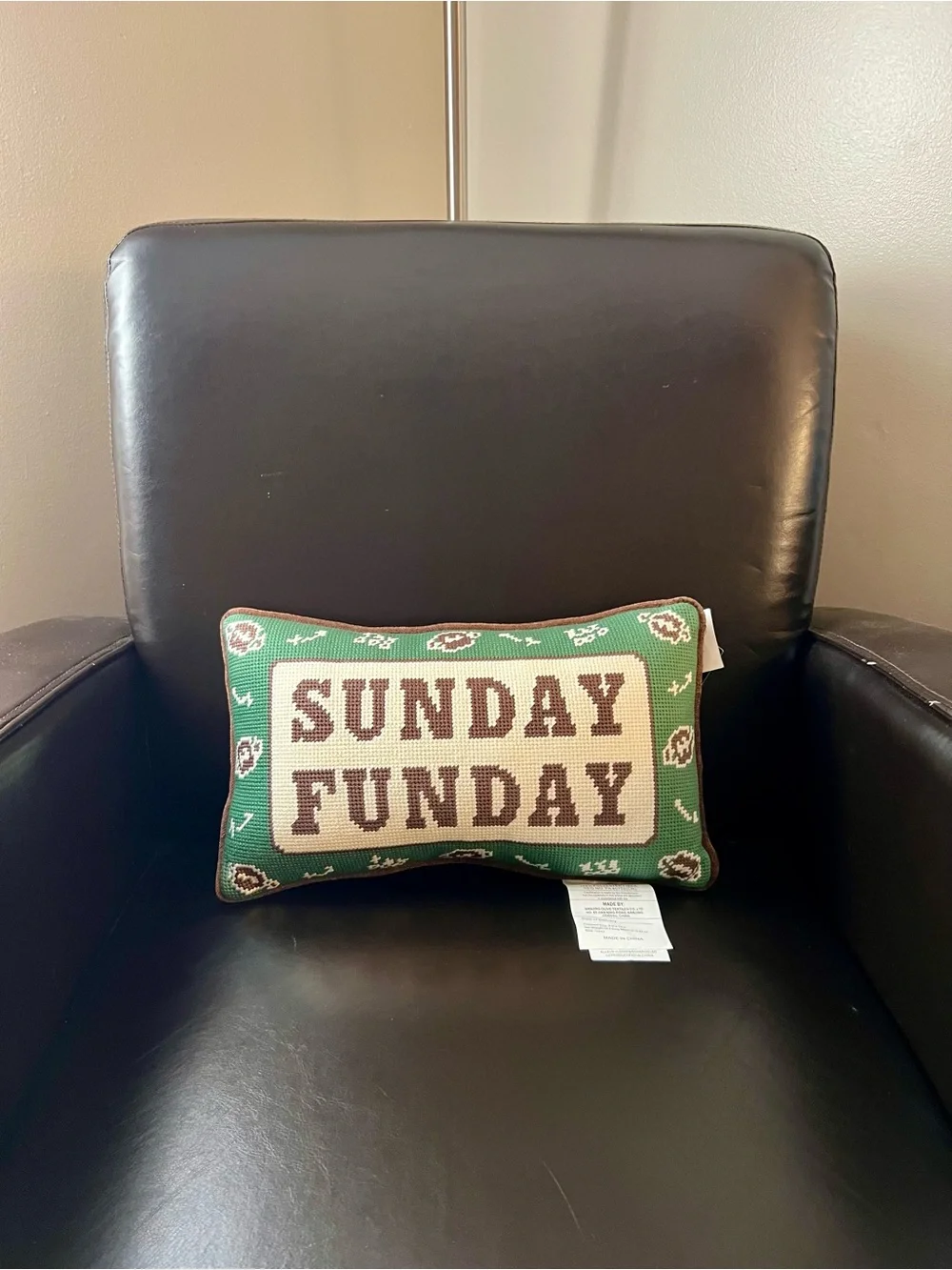 VIRAL Embroidered Needlepoint Pillow with SUNDAY FUNDAY Football Design